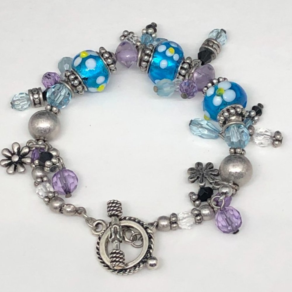European Beads w Dangles & Toggle on Elastic Cord